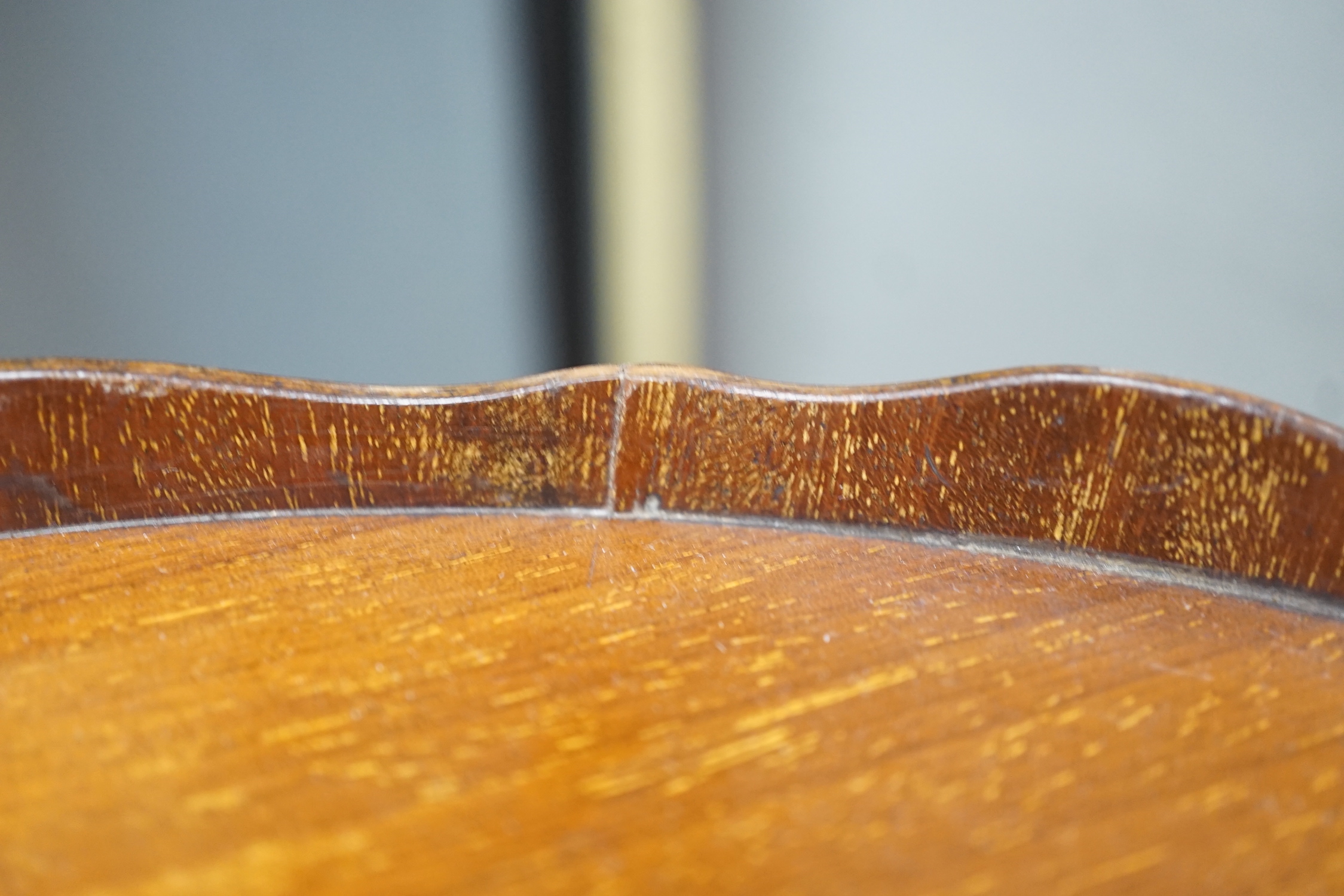 A novelty miniature mahogany upright piano and an inlaid mahogany tray, 39cm long